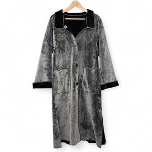 Maralyce Ferree Reversible Trench Coat Women's Fleece Chunky Button Warm Grey XS